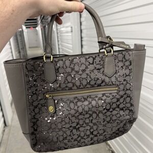 Coach poppy sparkle sequin bag elbow purse Grey Leather Handbag